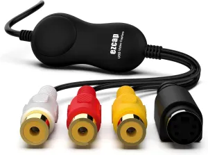 VHS to Digital Converter, Ezcap USB 2.0 Video Capture Card, Convert VHS, VCR, Hi8, Camcorder to Digital, Supports CVBS and S-Video Input, Compatible with Windows, Mac, Linux, H.264 Format