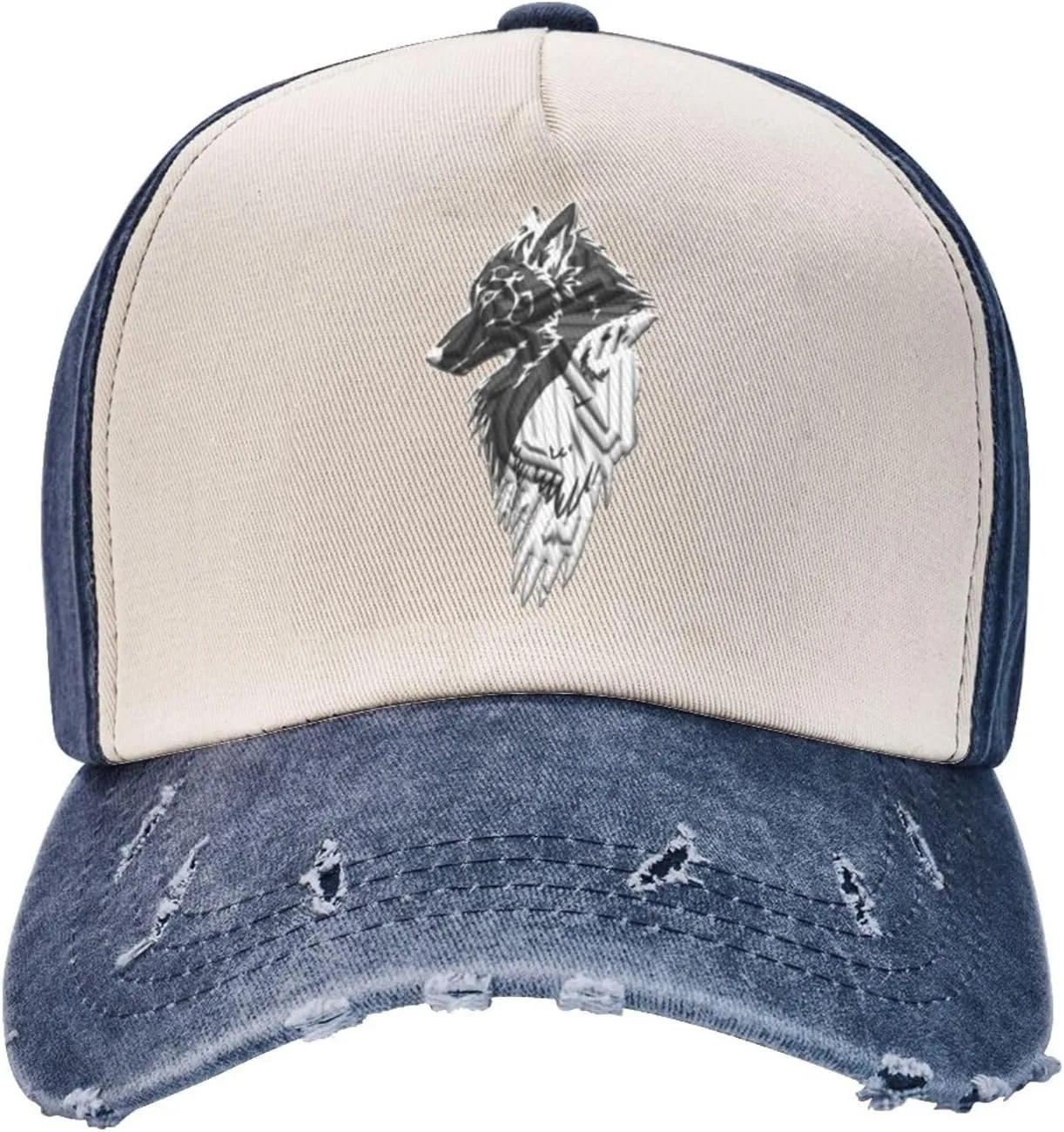 Viking Norse Wolf Raven,Denim Baseball Caps - Vintage Trucker Hats Dark Red