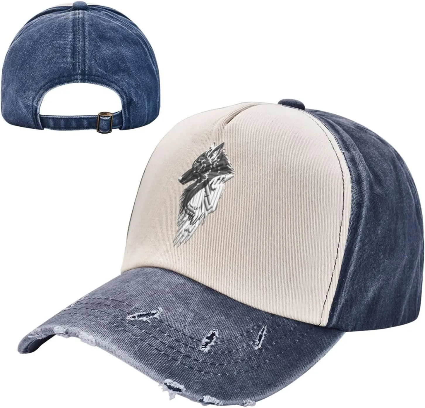 Viking Norse Wolf Raven,Denim Baseball Caps - Vintage Trucker Hats Dark Red