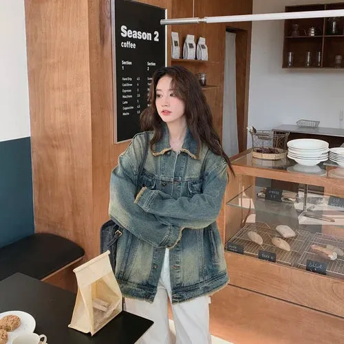 Vintage Denim Jacket | Distressed Style | Cotton Blend | Casual and Trendy