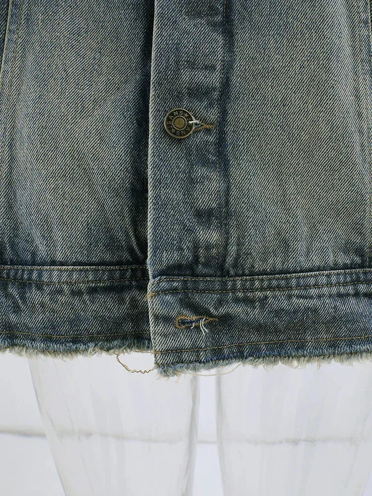 Vintage Denim Jacket | Distressed Style | Cotton Blend | Casual and Trendy