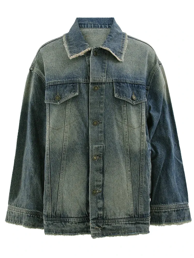 Vintage Denim Jacket | Distressed Style | Cotton Blend | Casual and Trendy