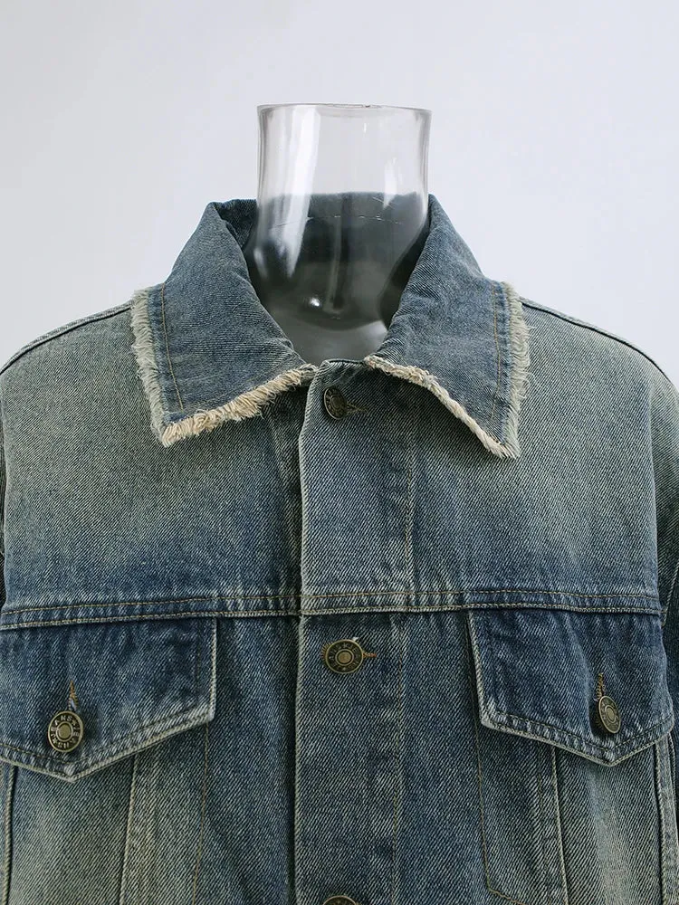 Vintage Denim Jacket | Distressed Style | Cotton Blend | Casual and Trendy