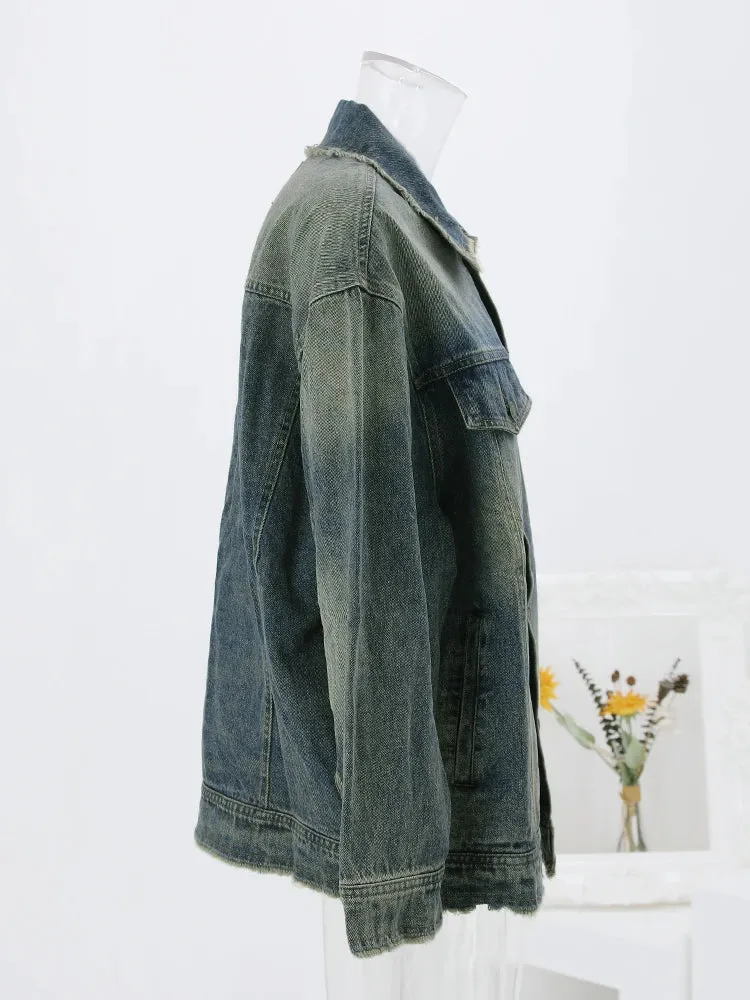 Vintage Denim Jacket | Distressed Style | Cotton Blend | Casual and Trendy
