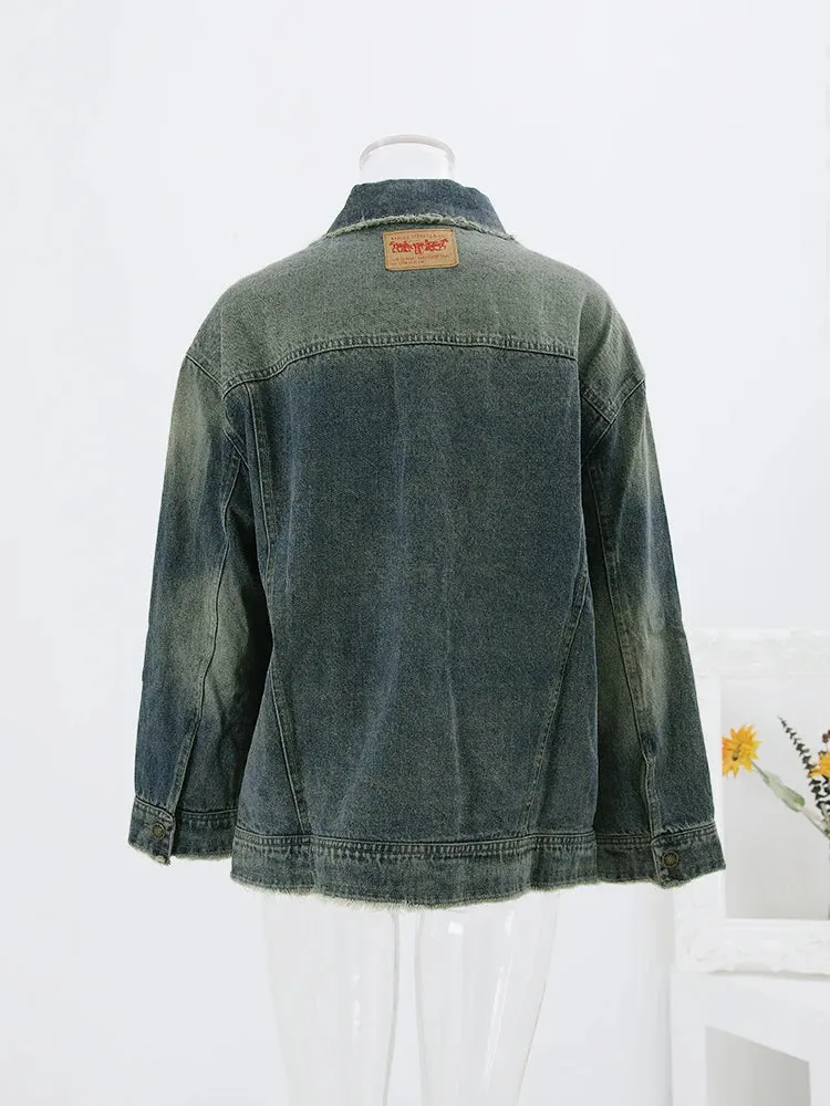 Vintage Denim Jacket | Distressed Style | Cotton Blend | Casual and Trendy