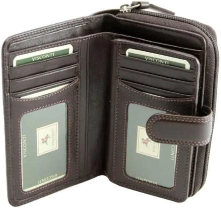 Visconti Heritage-33 Ladies Multi Soft Leather Card Holder Wallet and Purse (Chocolate Brown), Medium