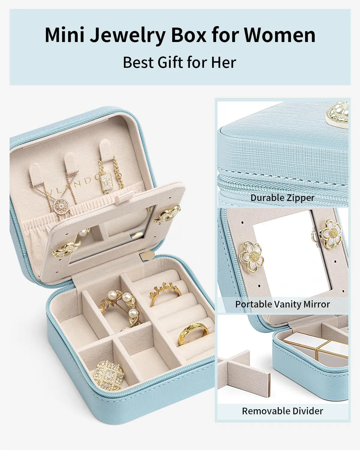Vlando Preppy Stuff Jewelry Holder Organizer, Preppy School Supplies for Teens Girl Gifts Trendy Stuff, Preppy Jewelry Travle Case for Teens Girls, Birthday Gifts for Daughers - Letter L, Blue