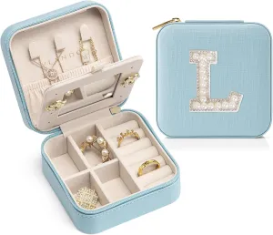 Vlando Preppy Stuff Jewelry Holder Organizer, Preppy School Supplies for Teens Girl Gifts Trendy Stuff, Preppy Jewelry Travle Case for Teens Girls, Birthday Gifts for Daughers - Letter L, Blue