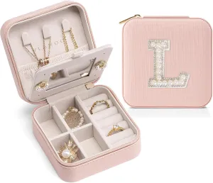 Vlando Preppy Stuff Jewelry Holder Organizer, Preppy School Supplies for Teens Girl Gifts Trendy Stuff, Preppy Jewelry Travle Case for Teens Girls, Birthday Gifts for Daughers - Letter L, Pink