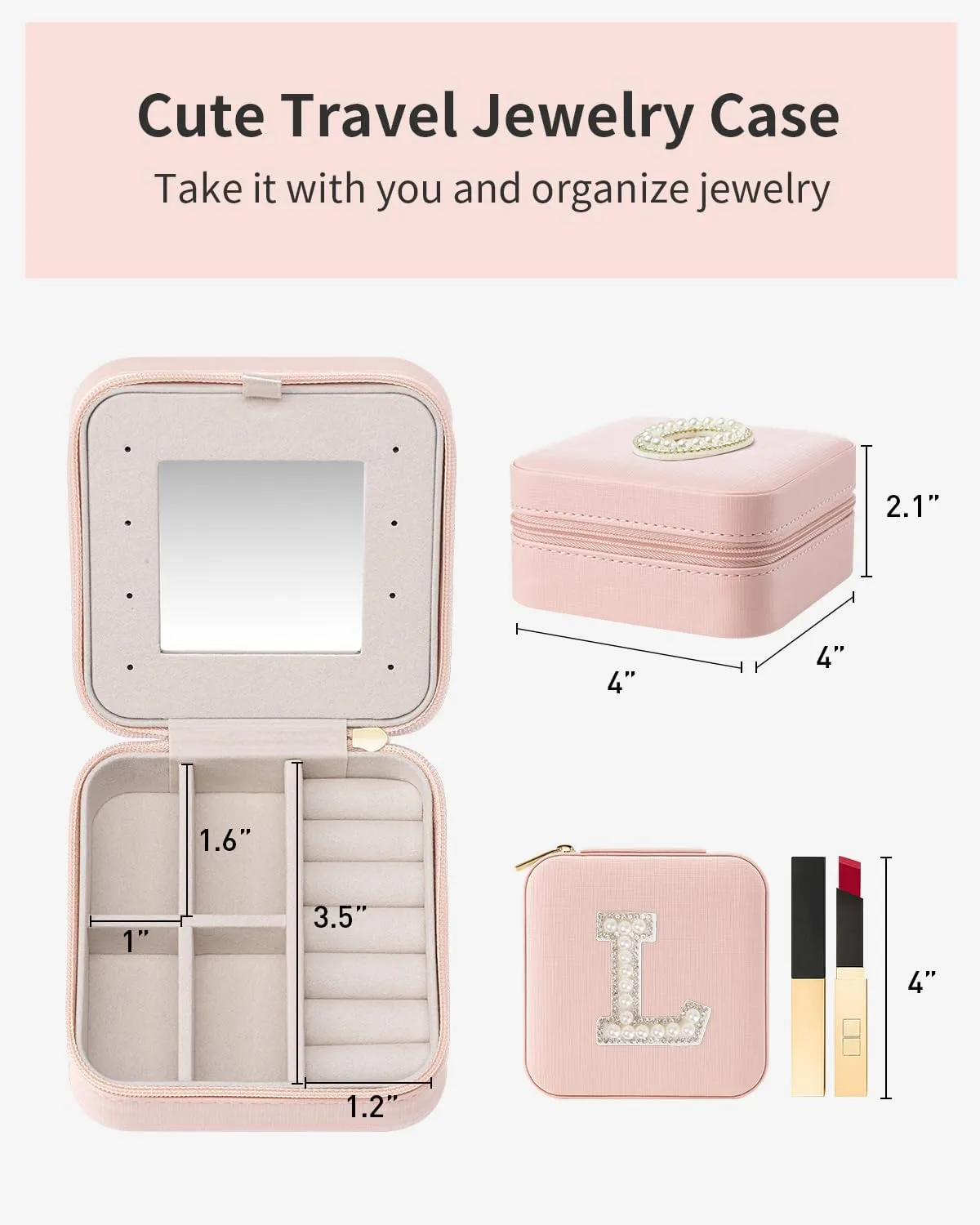 Vlando Preppy Stuff Jewelry Holder Organizer, Preppy School Supplies for Teens Girl Gifts Trendy Stuff, Preppy Jewelry Travle Case for Teens Girls, Birthday Gifts for Daughers - Letter L, Pink