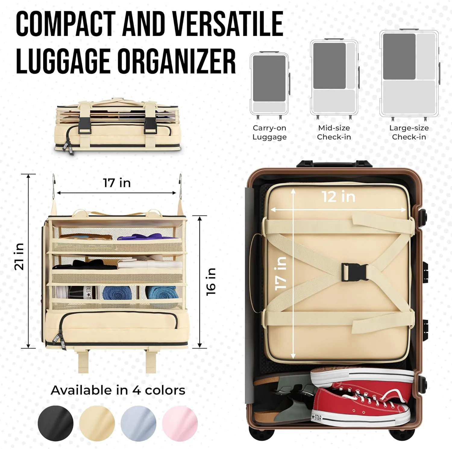 Voyaj Hanging Suitcase Organizer for Travel - Carry On Closet, Luggage Organizers, Travel Organizer - Easily Fits Carry On for Wrinkle Free Packing