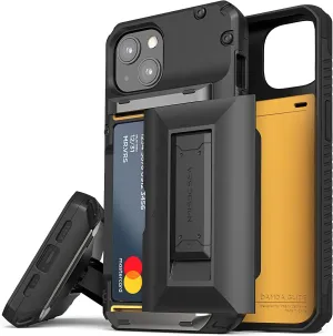 VRS DESIGN Compatible with iPhone 13 Case (6.1") with Card Holder & Kickstand [Damda Glide Hybrid], Sturdy Semi Auto Card Slot Wallet [4 Cards] Case, Designed for iPhone 13 (2021) Black
