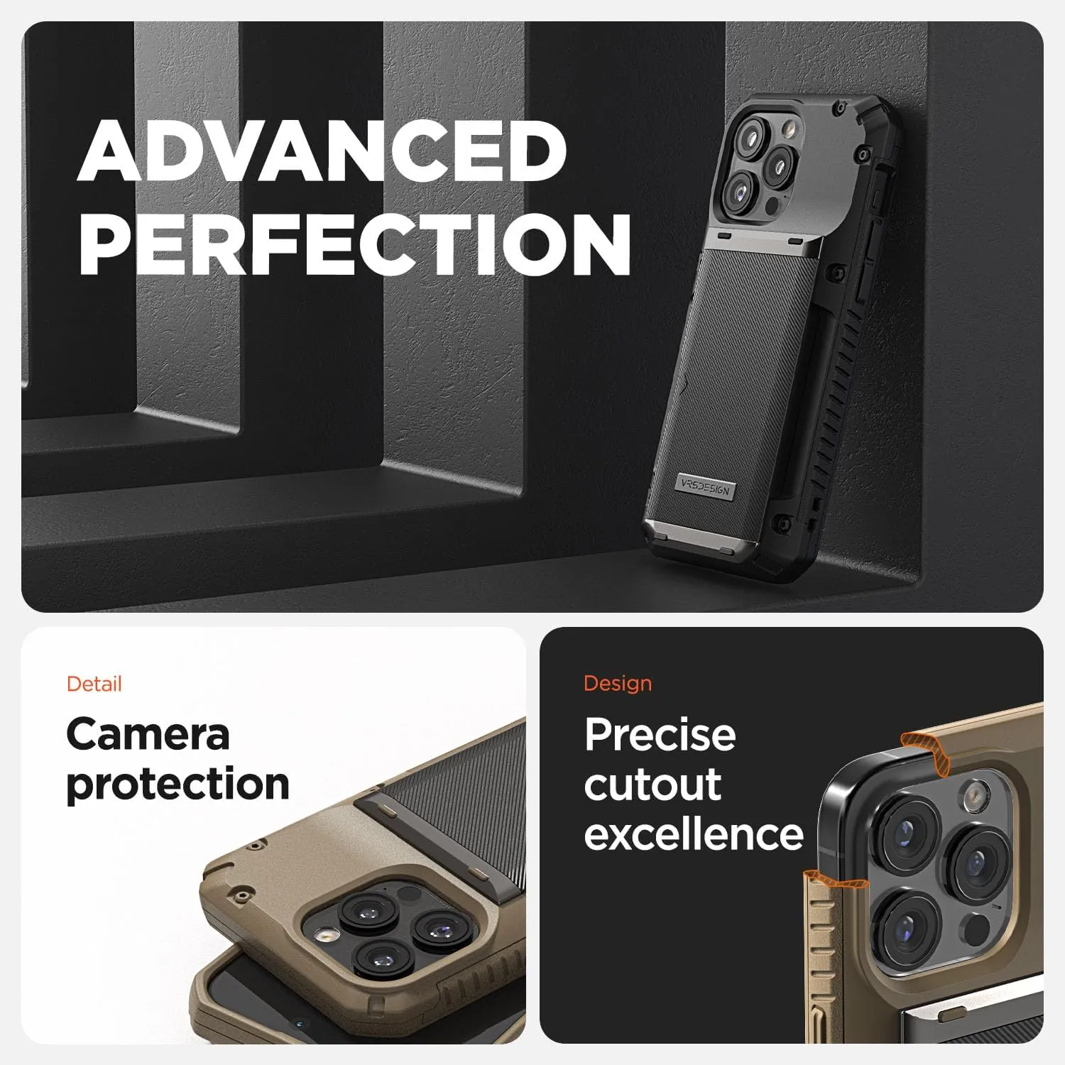 VRS DESIGN Compatible with iPhone 15 Pro Max Case with Card Holder [Damda Glide Pro], Sturdy Semi Auto 4-Card Slot, High Durability & Style Designed for iPhone 15 Pro Max (2023) Groove Black