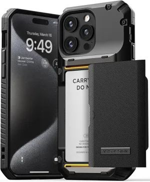 VRS DESIGN Compatible with iPhone 15 Pro Max Case with Card Holder [Damda Glide Pro], Sturdy Semi Auto 4-Card Slot, High Durability & Style Designed for iPhone 15 Pro Max (2023) Groove Black