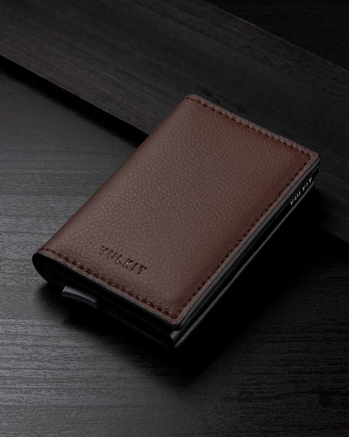 VULKIT Credit Card Holder RFID Blocking Leather Automatic Pop Up Wallet Aluminum Slim Pocket Business Card Case