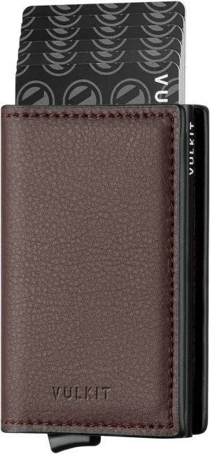 VULKIT Credit Card Holder RFID Blocking Leather Automatic Pop Up Wallet Aluminum Slim Pocket Business Card Case