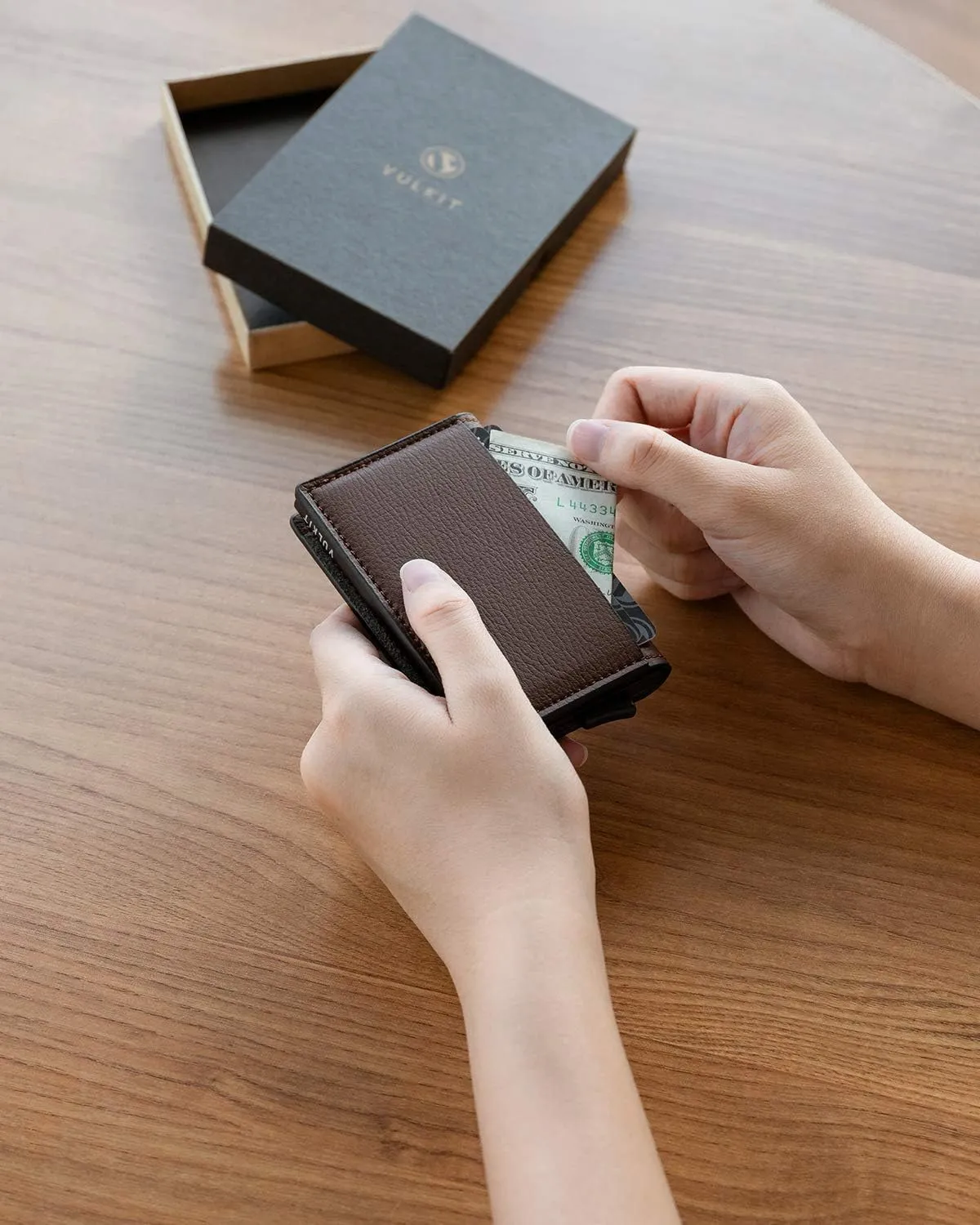 VULKIT Credit Card Holder RFID Blocking Leather Automatic Pop Up Wallet Aluminum Slim Pocket Business Card Case