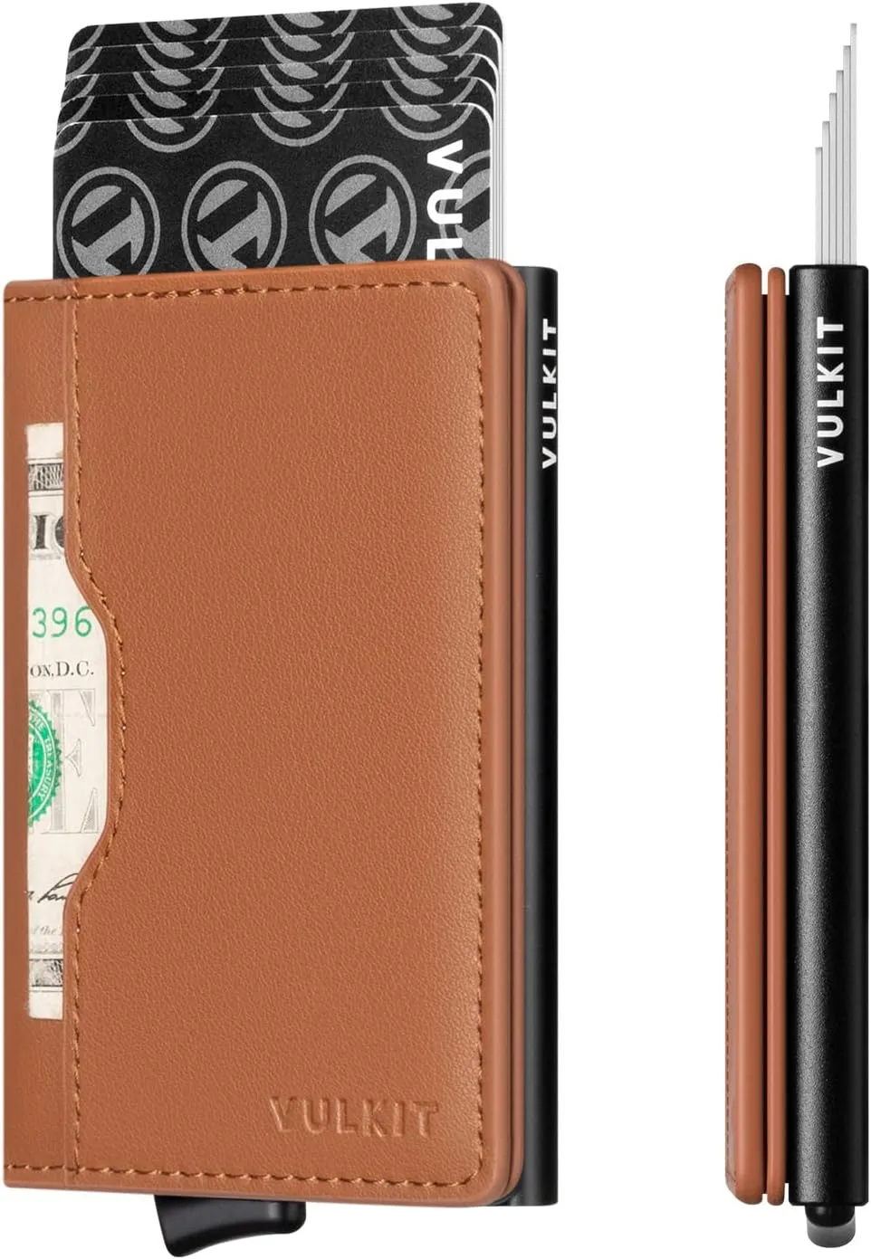 VULKIT Slim Pop up Wallet for Women Minimalist Credit Card Holder with Leather Slots Men's Bifold RFID Blocking Metal Wallets