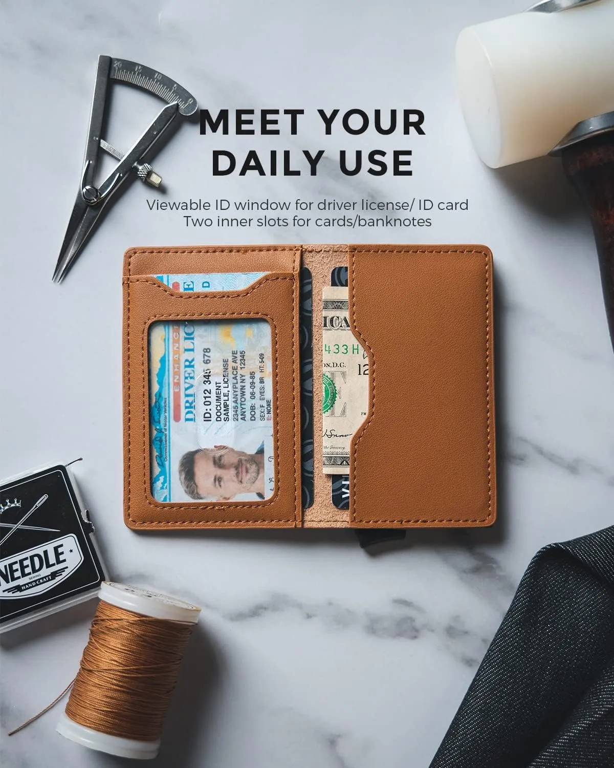 VULKIT Slim Pop up Wallet for Women Minimalist Credit Card Holder with Leather Slots Men's Bifold RFID Blocking Metal Wallets