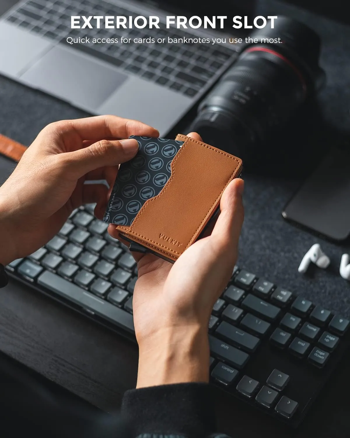 VULKIT Slim Pop up Wallet for Women Minimalist Credit Card Holder with Leather Slots Men's Bifold RFID Blocking Metal Wallets