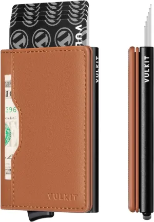 VULKIT Slim Pop up Wallet for Women Minimalist Credit Card Holder with Leather Slots Men's Bifold RFID Blocking Metal Wallets