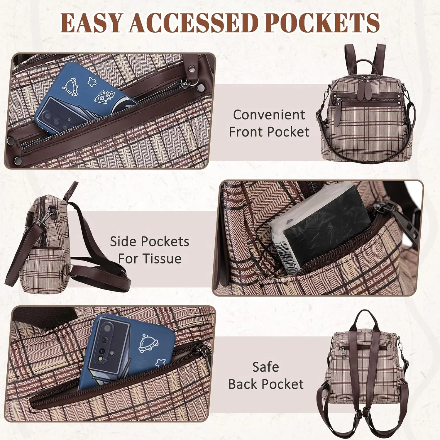 VX VONXURY Backpack Purse for Women, PU Leather Fashion Convertible Backpack Shoulder Bag Ladies Rucksack In 2 Ways To Carry