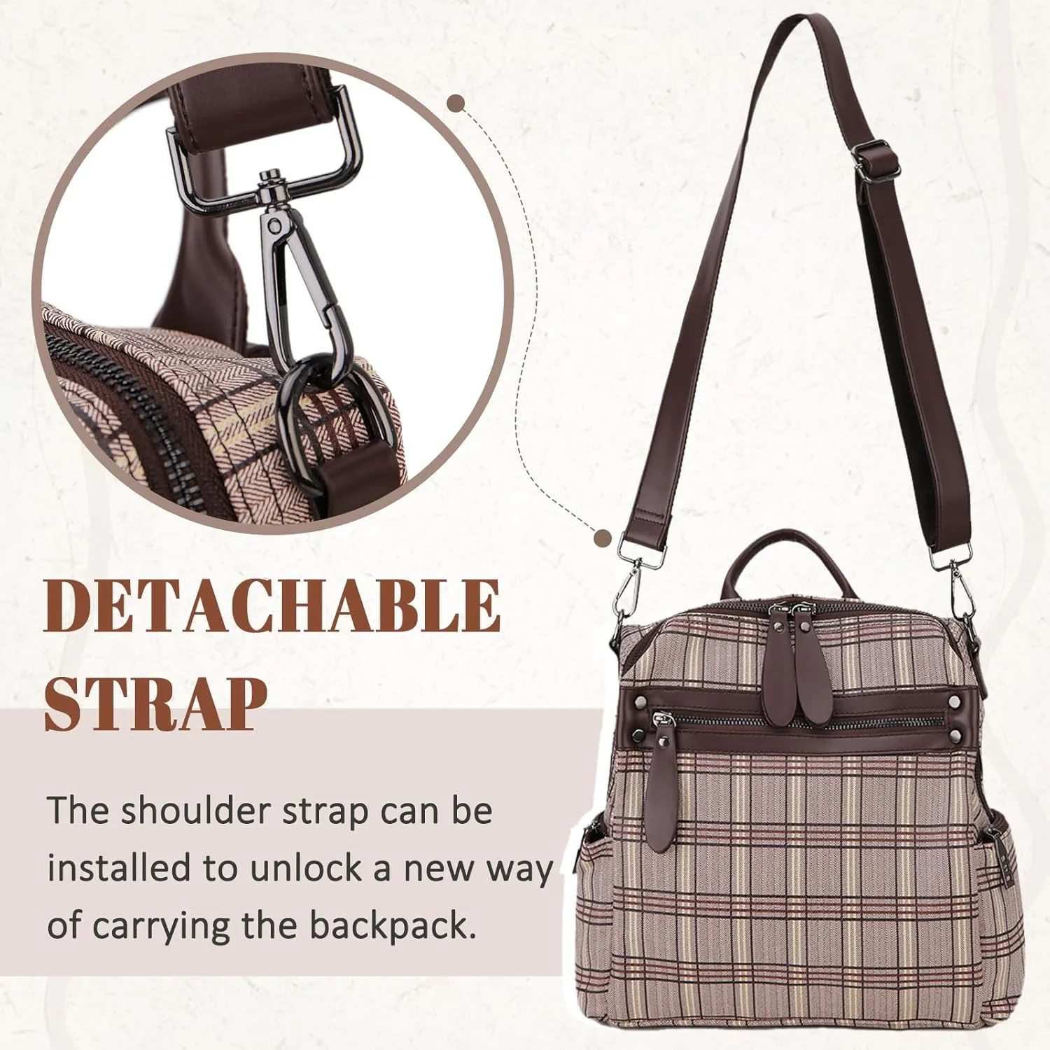 VX VONXURY Backpack Purse for Women, PU Leather Fashion Convertible Backpack Shoulder Bag Ladies Rucksack In 2 Ways To Carry
