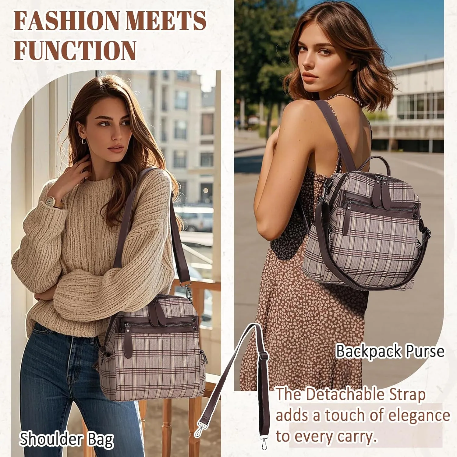 VX VONXURY Backpack Purse for Women, PU Leather Fashion Convertible Backpack Shoulder Bag Ladies Rucksack In 2 Ways To Carry