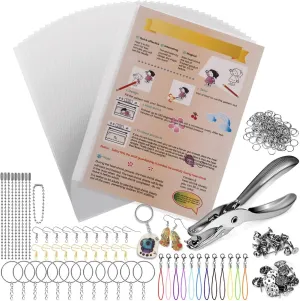 Waifairphy Shrink Plastic Sheet Kit for shrinky dinks,195PCS Shrink Art Kit Include 20 PCS Shrink Film Papers with 175 PCS Keychain Accessories for Kids Creative Craft and Keychains