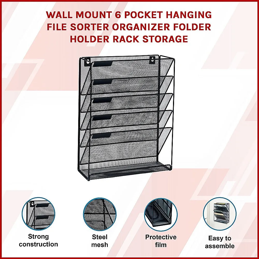 Wall Mount 6 Pocket Hanging File Sorter Organizer Folder Holder Rack Storage-VIC_Metro