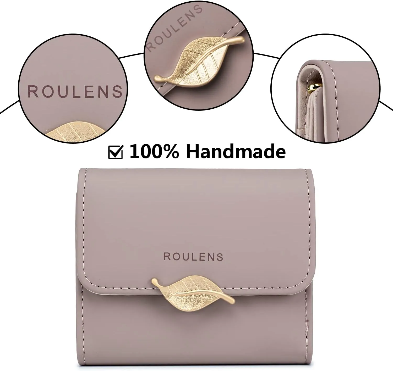 Wallet for Women RFID Blocking PU Leather Leaf Pendant Card Holder Phone Checkbook Organizer Zipper Coin Purse