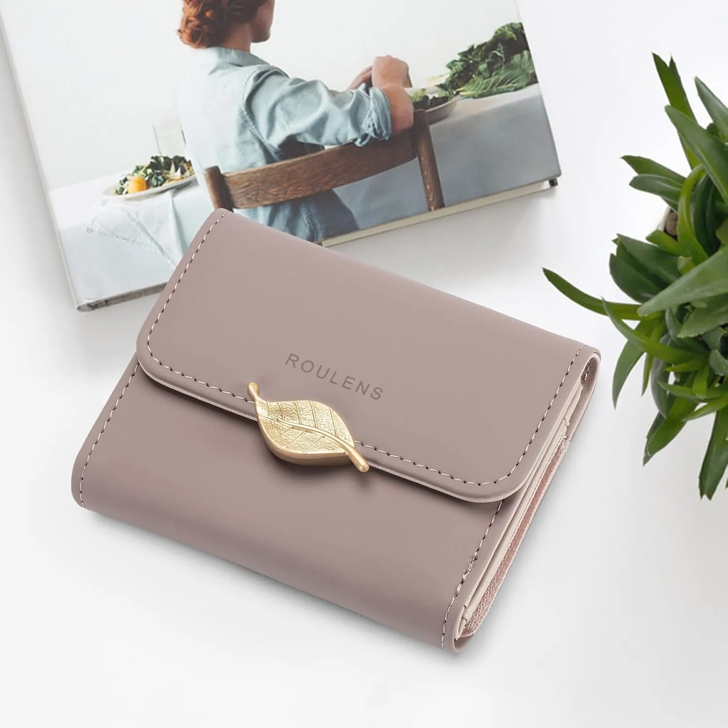 Wallet for Women RFID Blocking PU Leather Leaf Pendant Card Holder Phone Checkbook Organizer Zipper Coin Purse
