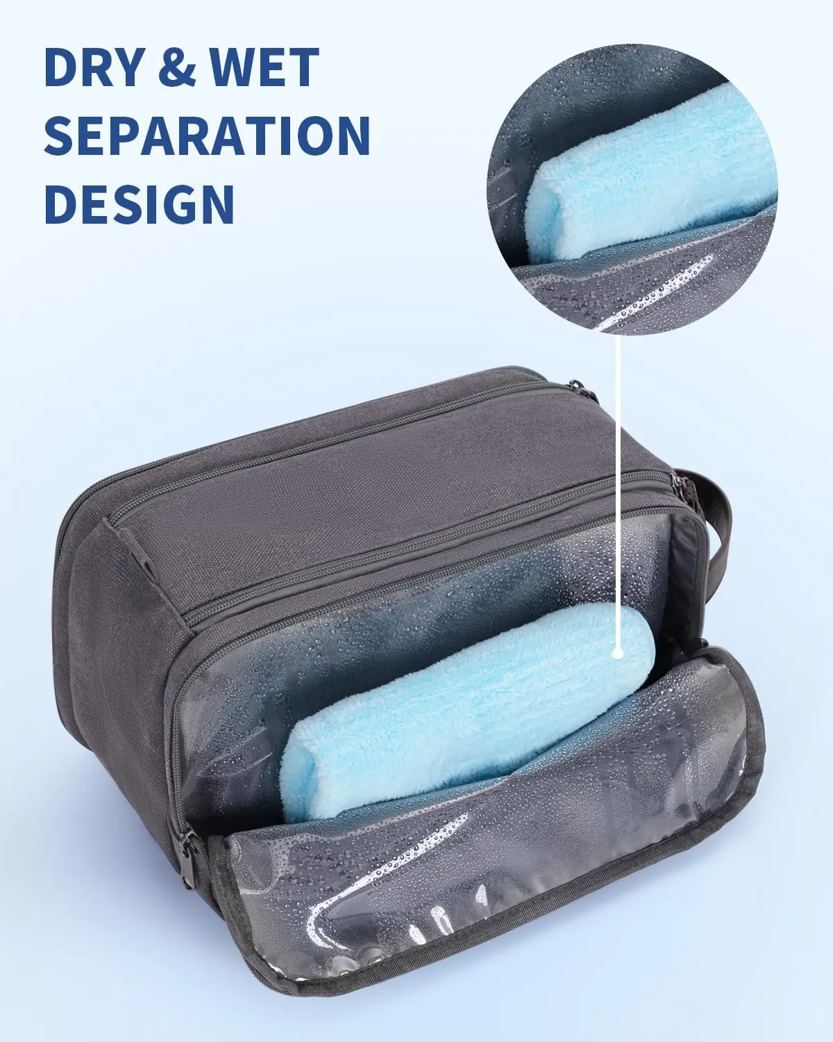 WANDF Toiletry Bag for Men Travel Toiletry Organizer Canvas and Leather Dopp Kit Water-Resistant Shaving Bag for Travel Accessories (Grey, Patent Pending)