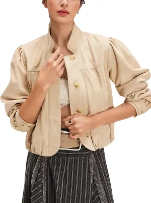 Wanzetaly Women's Faux Suede Jacket Casual Cropped Leather Coat with Pocket Button Bomber Jacket