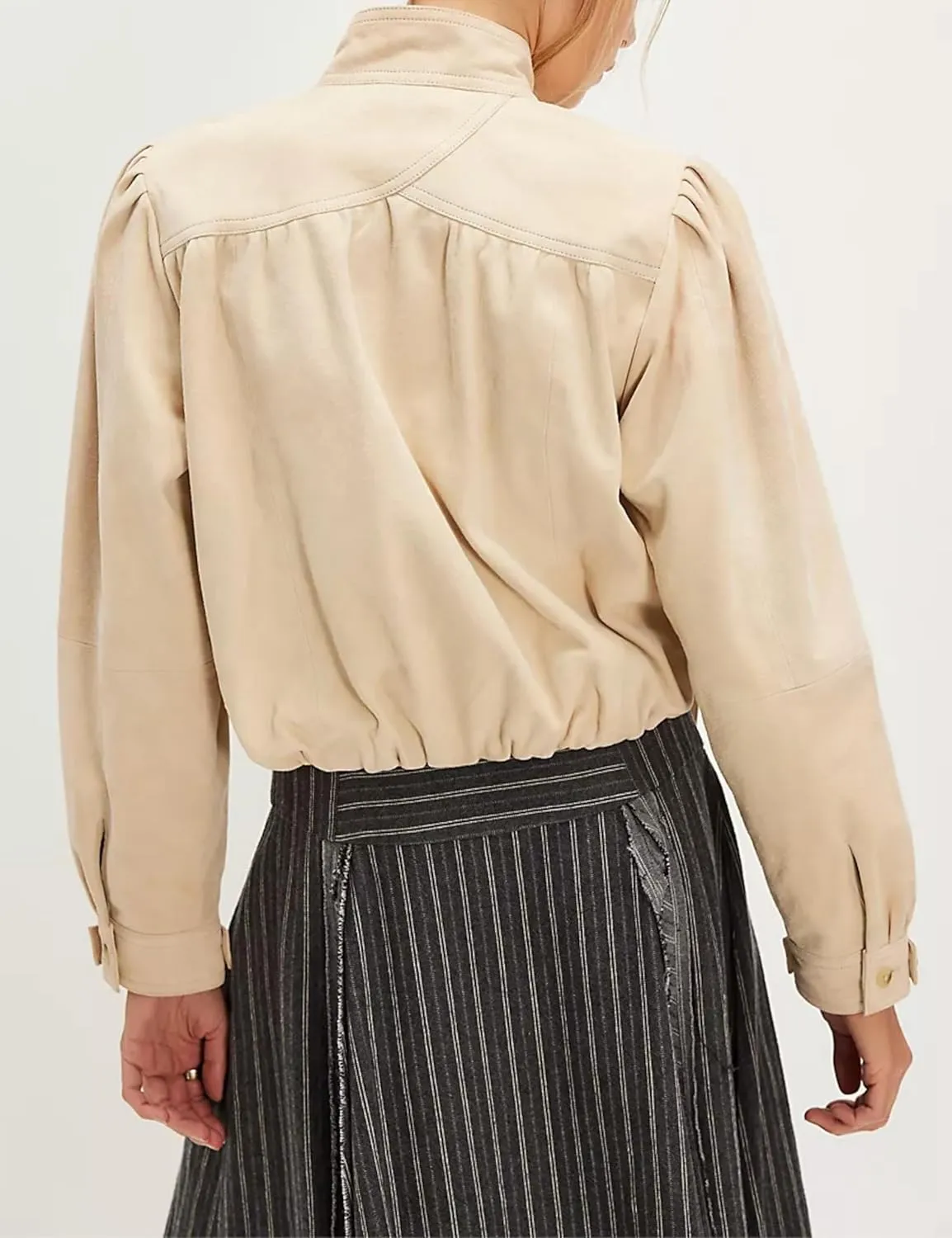 Wanzetaly Women's Faux Suede Jacket Casual Cropped Leather Coat with Pocket Button Bomber Jacket