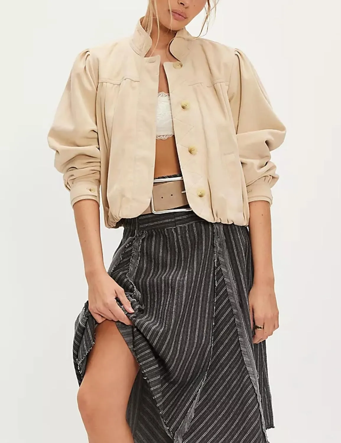 Wanzetaly Women's Faux Suede Jacket Casual Cropped Leather Coat with Pocket Button Bomber Jacket