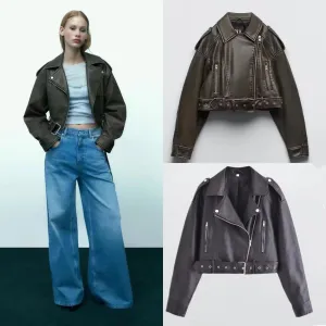Washed Faux Leather Short Zipper Fashion Jacket