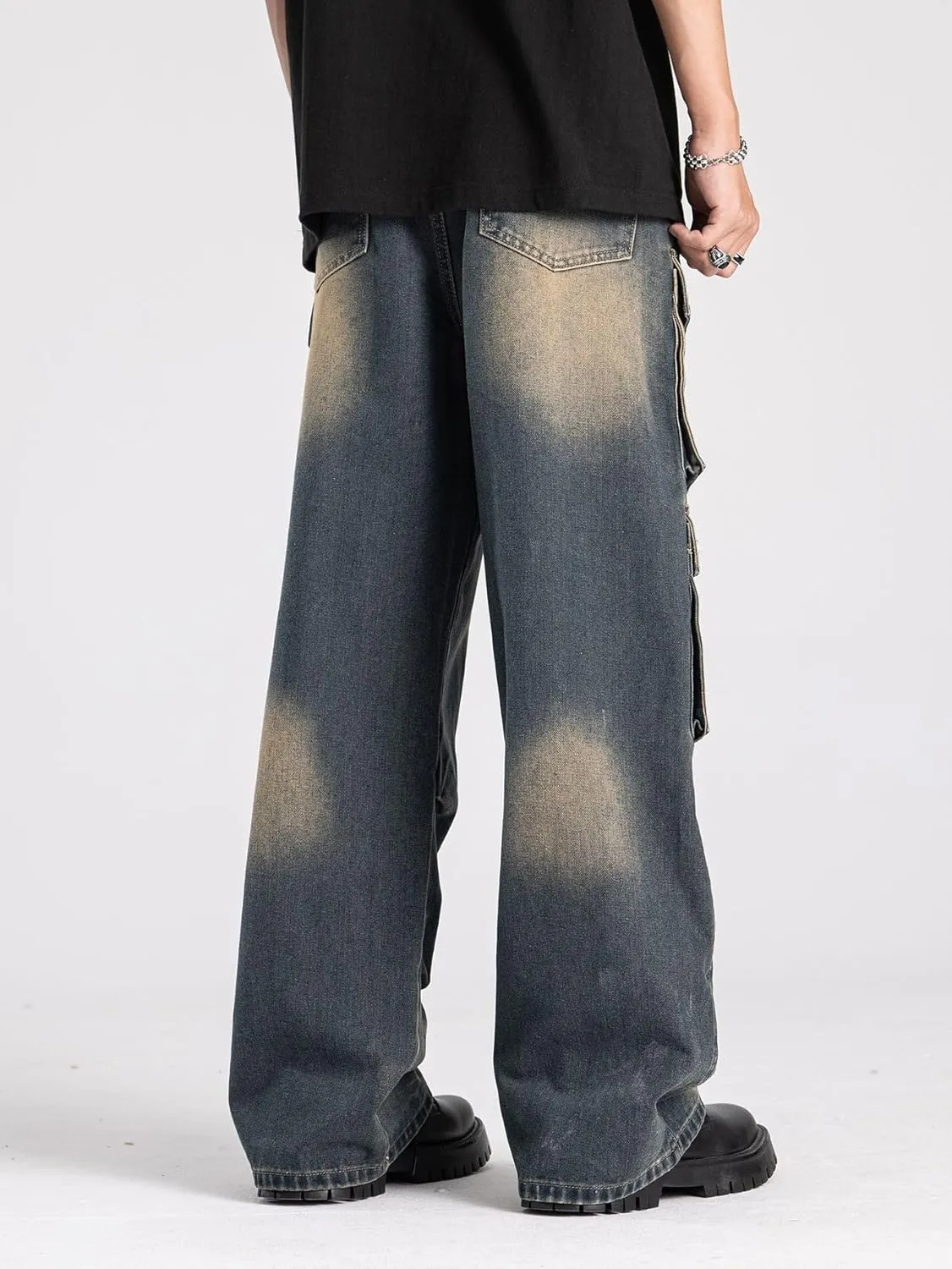 Washed Vintage Loose Fit Baggy Street Style Hip Hop Cargo Jeans Denim Pants