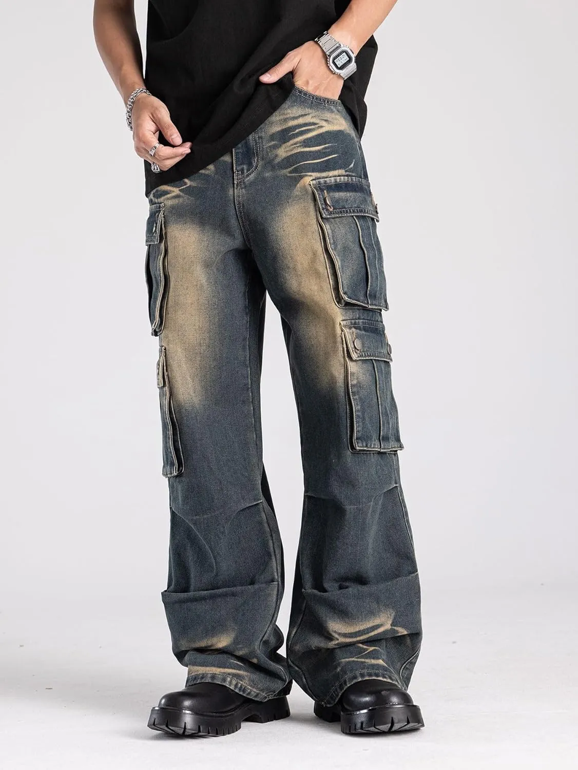 Washed Vintage Loose Fit Baggy Street Style Hip Hop Cargo Jeans Denim Pants