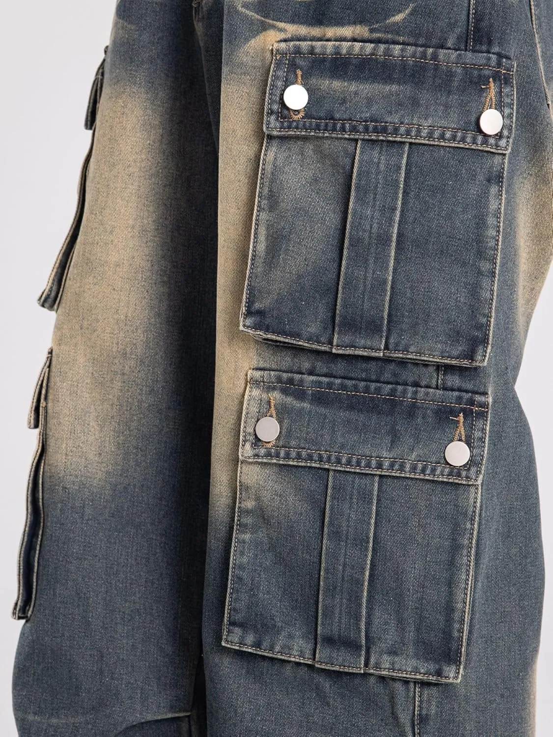 Washed Vintage Loose Fit Baggy Street Style Hip Hop Cargo Jeans Denim Pants
