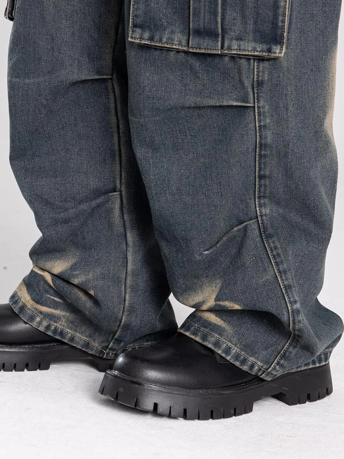 Washed Vintage Loose Fit Baggy Street Style Hip Hop Cargo Jeans Denim Pants