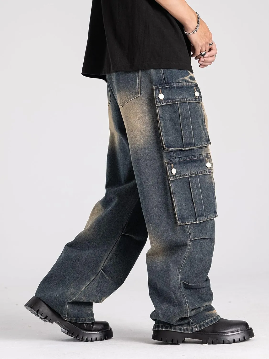 Washed Vintage Loose Fit Baggy Street Style Hip Hop Cargo Jeans Denim Pants
