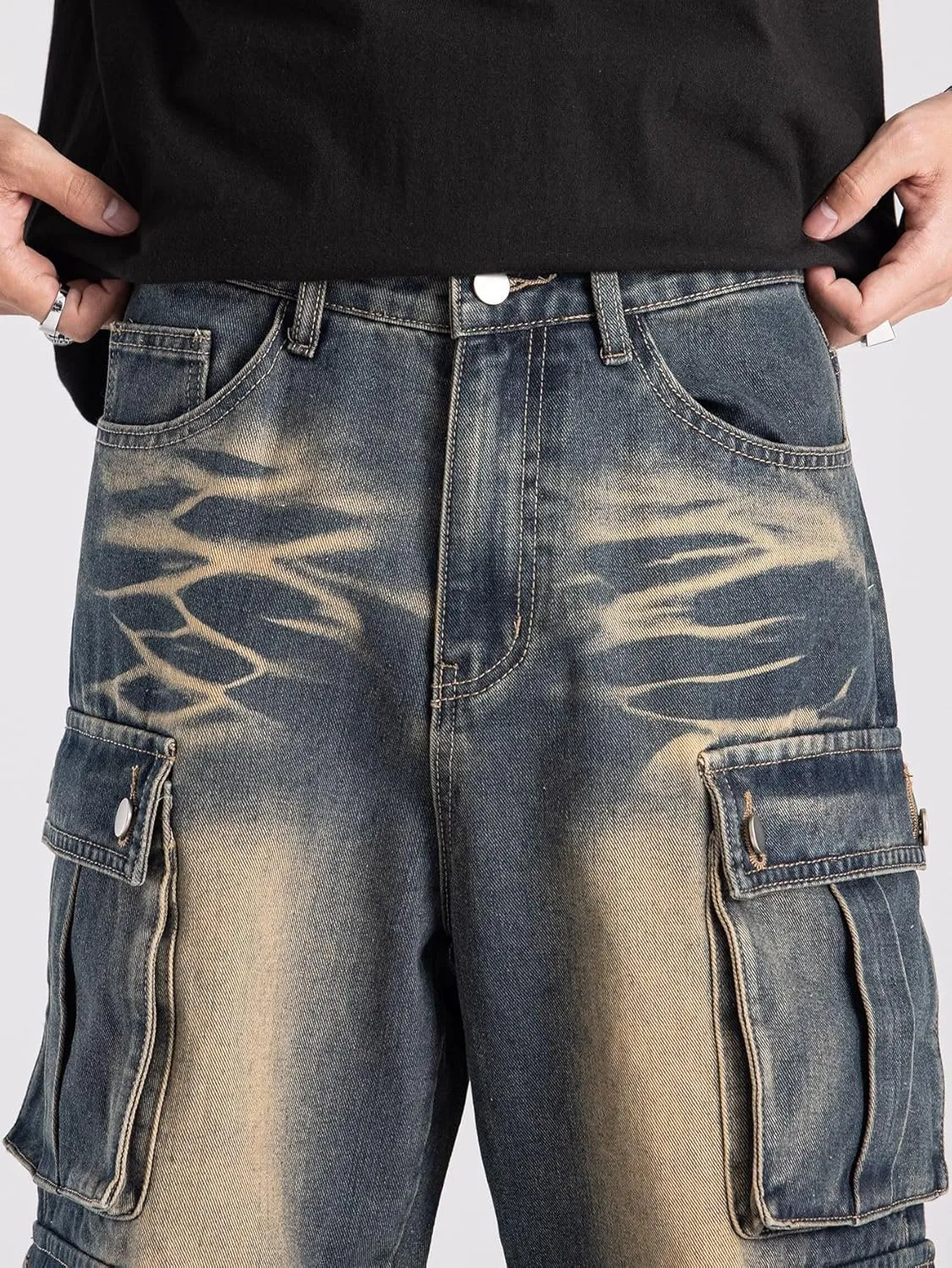 Washed Vintage Loose Fit Baggy Street Style Hip Hop Cargo Jeans Denim Pants