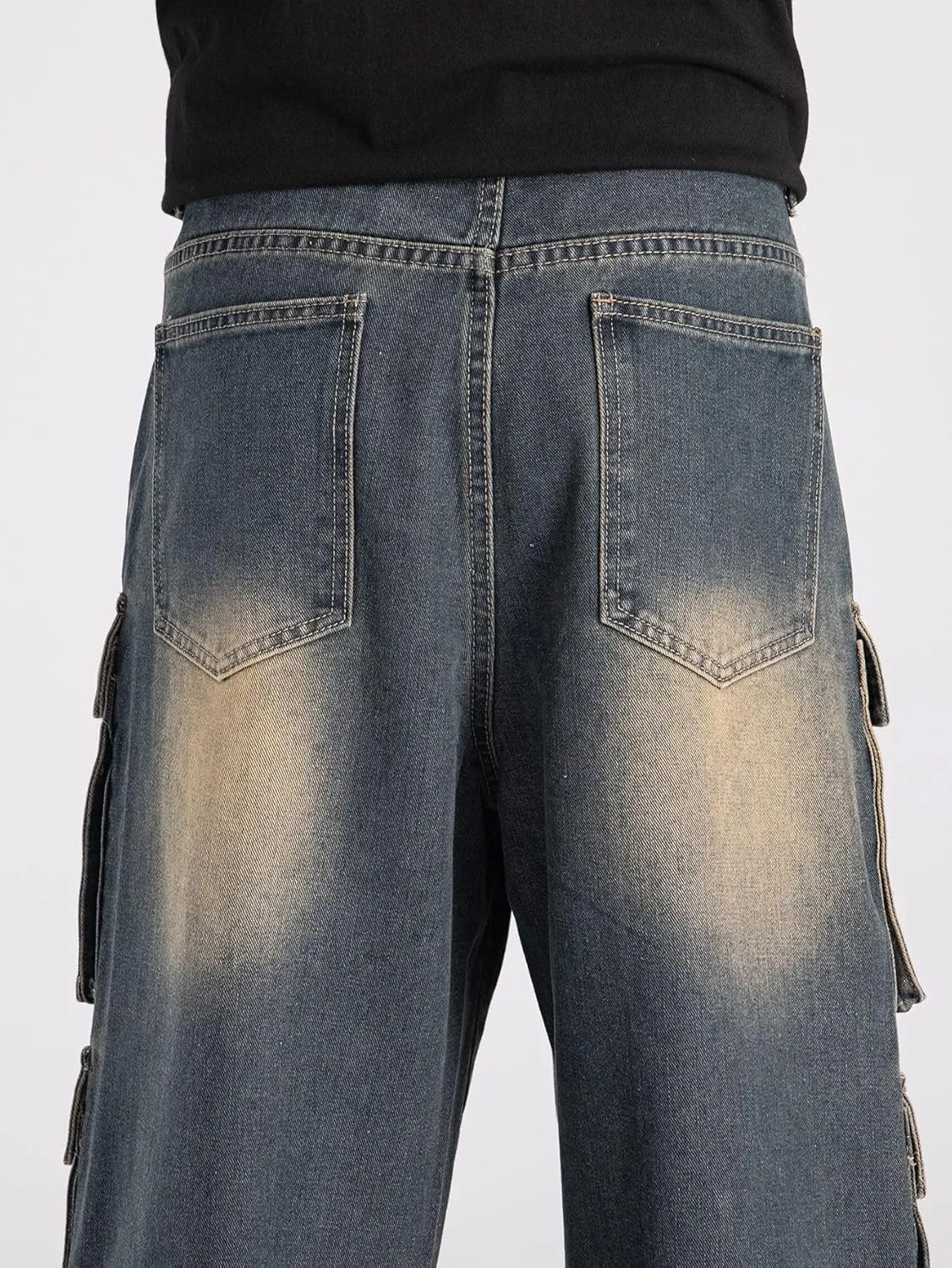 Washed Vintage Loose Fit Baggy Street Style Hip Hop Cargo Jeans Denim Pants