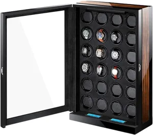 Watch Box Automatic Watch Winder Box LCD Touch Screen Blue Led Light 15 Rotation Mode Settings Piano Finish Accessories Watch Case