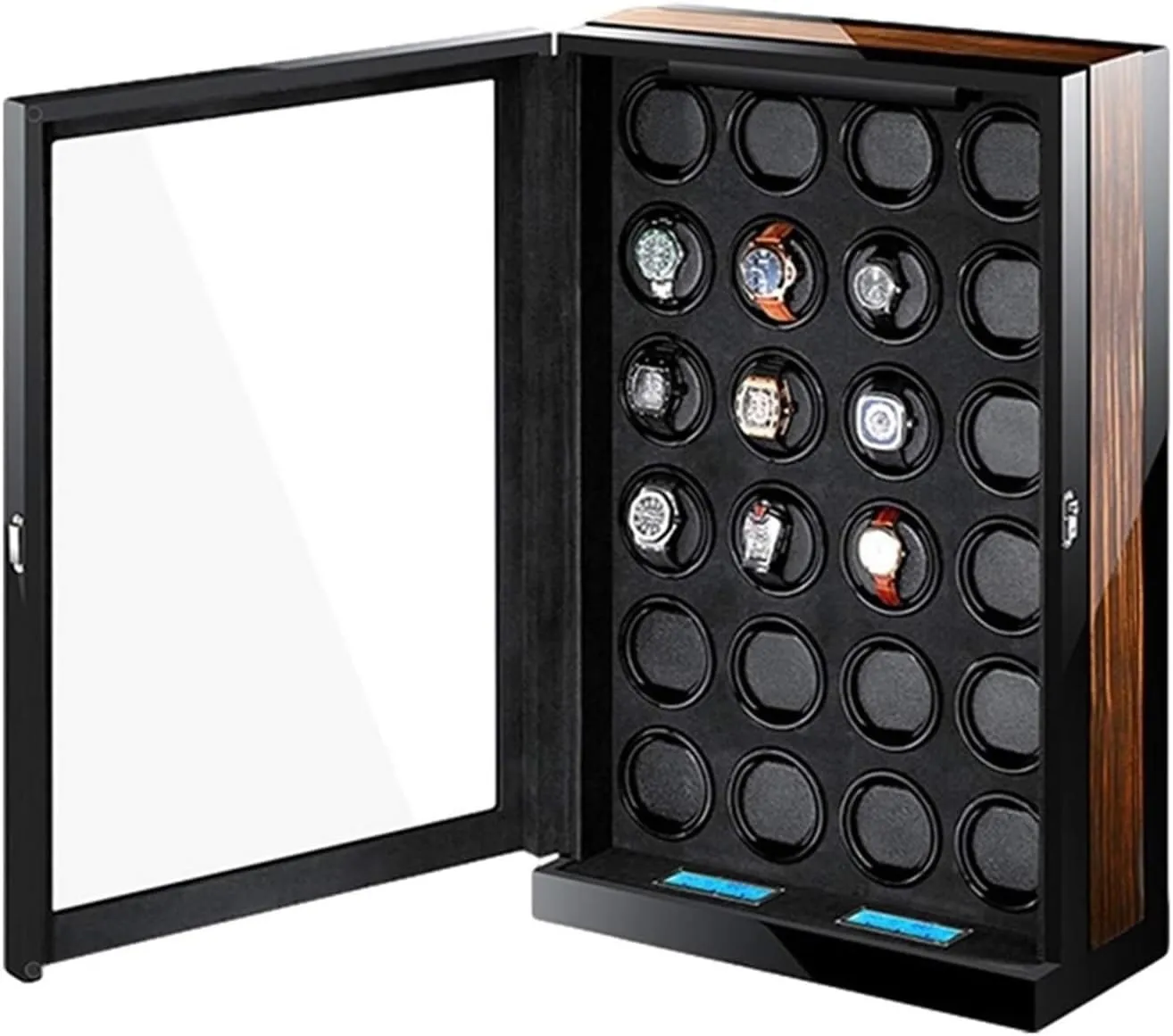 Watch Box Automatic Watch Winder Box LCD Touch Screen Blue Led Light 15 Rotation Mode Settings Piano Finish Accessories Watch Case