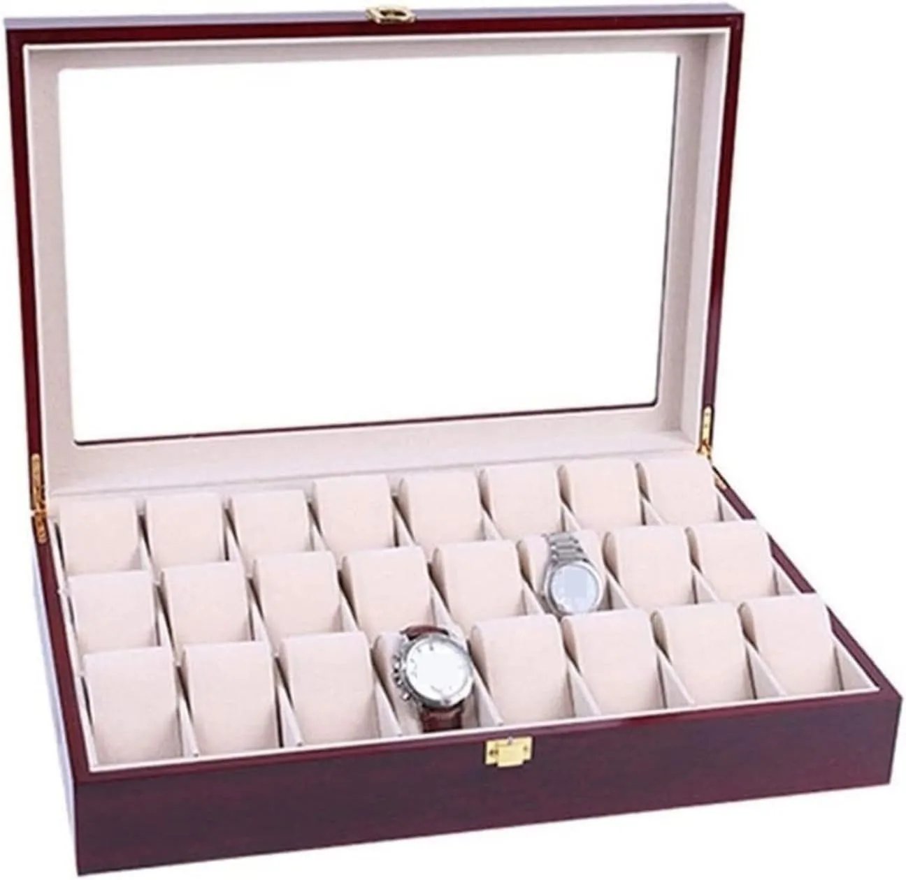 Watch Box Holder Storage Jewellery Wood Organizer Clear Display Metal