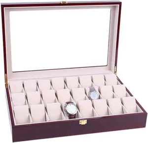Watch Box Holder Storage Jewellery Wood Organizer Clear Display Metal