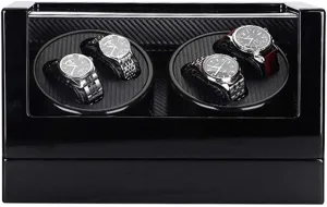 Watch Winder Box 4 Wood Shell Piano Paint Exterior 4 Rotation Mode Setting Extremely Silent Motor Watches (Black B)