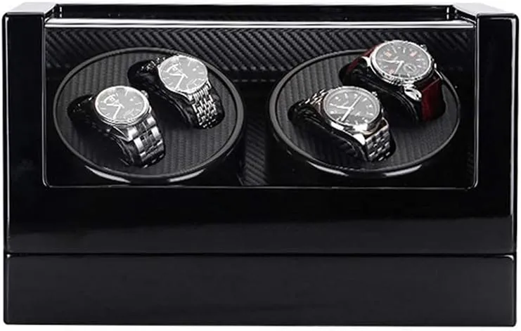 Watch Winder Box 4 Wood Shell Piano Paint Exterior 4 Rotation Mode Setting Extremely Silent Motor Watches (Black B)